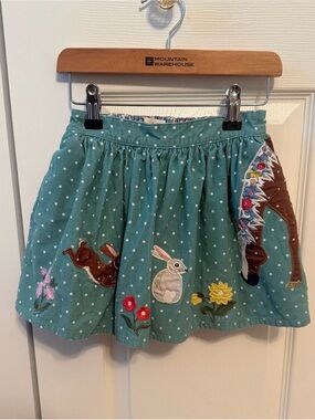 Teal Polka Dot Kids Skirt with Animal Appliqués